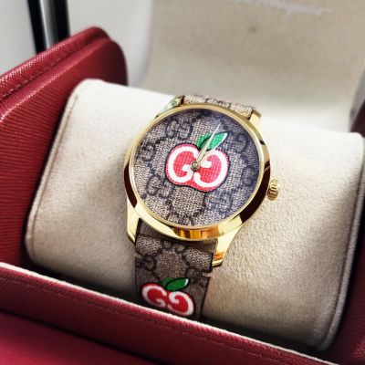 Gucci G-Timeless Apple Canvas Dial Leather Ladies Watch YA1264158